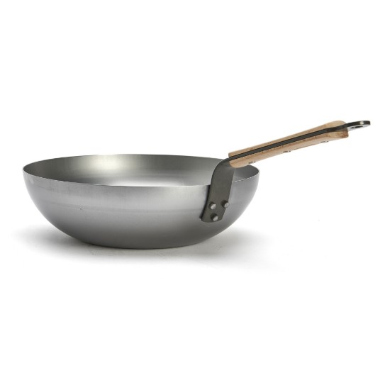 Kerek wok, acél, 28 cm, "Mineral B Bois" - de Buyer
