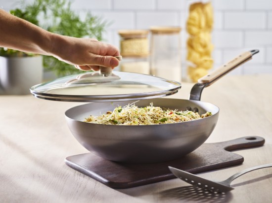 Kerek wok, acél, 28 cm, "Mineral B Bois" - de Buyer