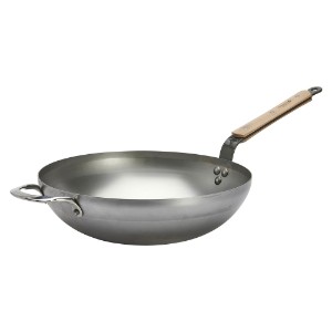 Kerek wok serpenyő fogantyúval, acél, 32 cm, "Mineral B Bois" - de Buyer