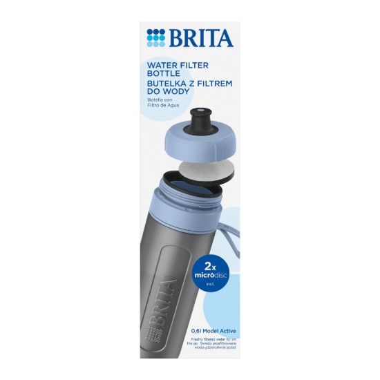 BRITA vízszűrő palack, Active 600 ml (sötétkék) + 2 MicroDisc szűrő