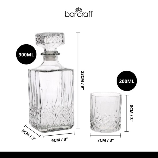BarCraft - Dekanter és whiskys poharak készlet, 5 db, pohár