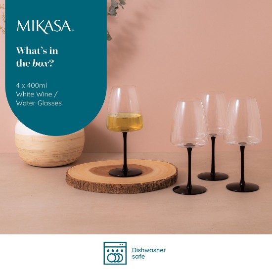 4 fehérboros pohárból álló készlet, kristályos üvegből, 400 ml, "Palermo" - Mikasa