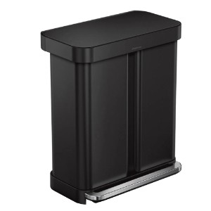 Pedálos szemetes, kétrekeszes, 58 l, rozsdamentes acél, Matte Black - simplehuman