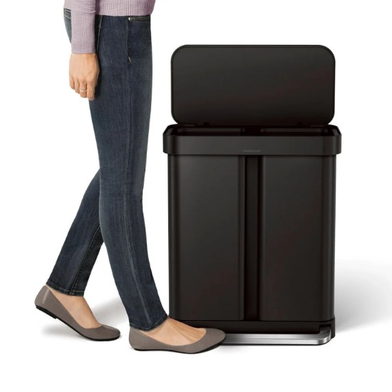 Pedálos szemetes, kétrekeszes, 58 l, rozsdamentes acél, Matte Black - simplehuman