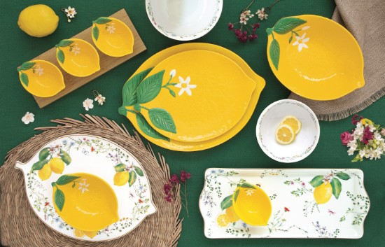 Előétel tálalókészlet, 4 részes, porcelán, "Fleurs et Citrons" - Nuova R2S