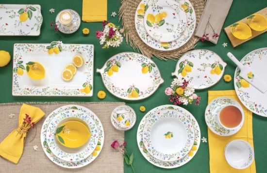 Előétel tálalókészlet, 4 részes, porcelán, "Fleurs et Citrons" - Nuova R2S