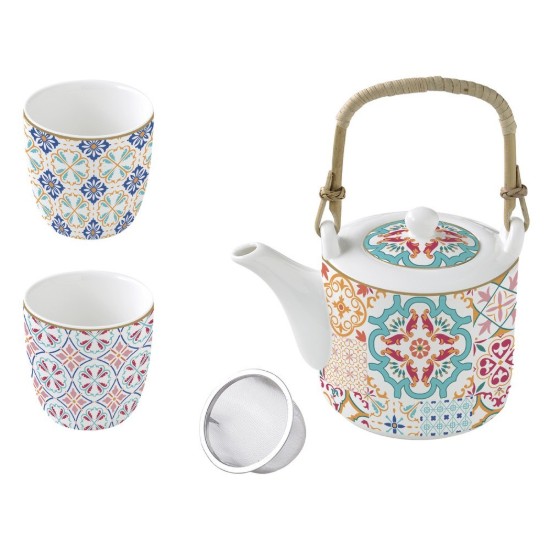 Porcelán teáskanna, 600 ml, infúzióval és 2 csészével, "Siracusa" - Easy Life