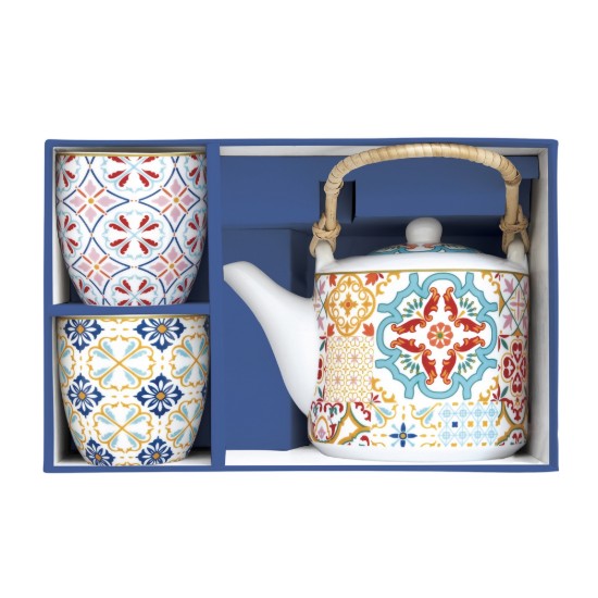 Porcelán teáskanna, 600 ml, infúzióval és 2 csészével, "Siracusa" - Easy Life