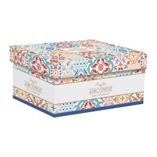 Porcelán teáskanna, 600 ml, infúzióval és 2 csészével, "Siracusa" - Easy Life
