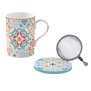 Porcelán bögre, 350 ml, tetővel és infúzióval, "Siracusa" - Easy Life