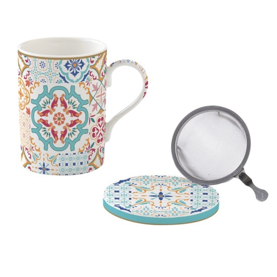 Porcelán bögre, 350 ml, tetővel és infúzióval, "Siracusa" - Easy Life