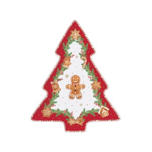 Karácsonyfa alakú tál, porcelán, 25,5 × 20,5 cm, "Fancy Gingerbread" - Nuova R2S