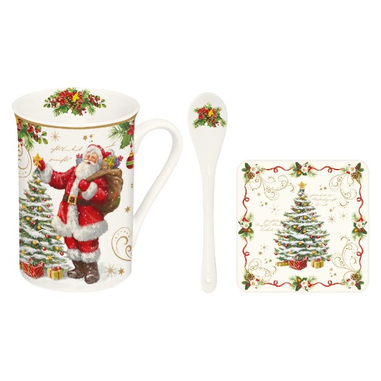 Bögre teáskanál cukorral, és bögretartó, porcelán , 250 ml, "Magic Christmas" - Nuova R2S