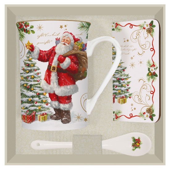 Bögre teáskanál cukorral, és bögretartó, porcelán , 250 ml, "Magic Christmas" - Nuova R2S