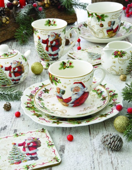 Bögre teáskanál cukorral, és bögretartó, porcelán , 250 ml, "Magic Christmas" - Nuova R2S