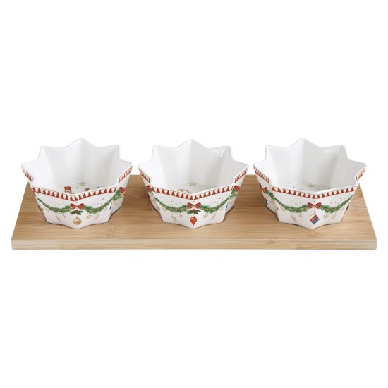 3 részes előétel tál készlet, bambusz tálcával, "Magie de Noel" - Easy Life