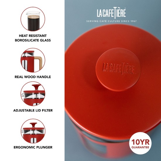 Boroszilikát üvegből készült kávéfőző, 1L, "Pisa", Red - La Cafetiere