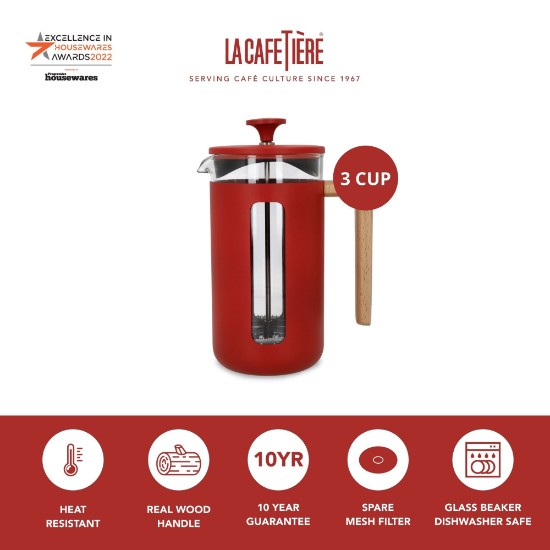 Kávéfőző, boroszilikát üvegből, 350 ml, "Pisa", Red - La Cafetiere