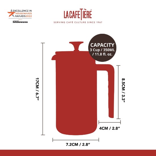 Kávéfőző, boroszilikát üvegből, 350 ml, "Pisa", Red - La Cafetiere