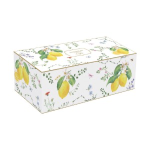 4 porcelán tálból álló készlet, fából készült tálalótálcával, "Fleurs et Citrons" - Easy Life