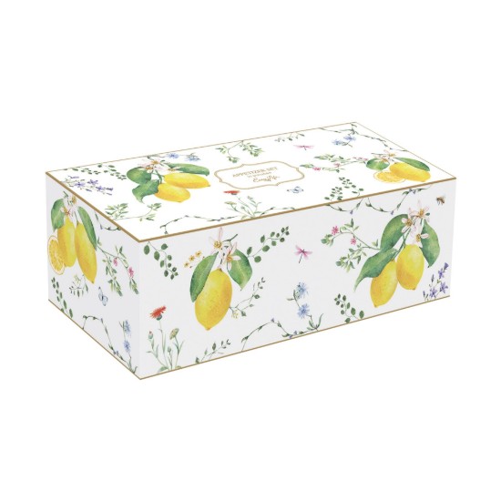 4 porcelán tálból álló készlet, fából készült tálalótálcával, "Fleurs et Citrons" - Easy Life