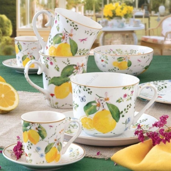 Tál, porcelán, 23 cm, "Fleurs et Citrons" - Easy Life