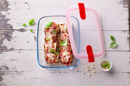 Téglalap alakú ételtároló, fedéllel, hőálló üveg, 28x20cm/2.5L, "Cook&Heat" - Pyrex