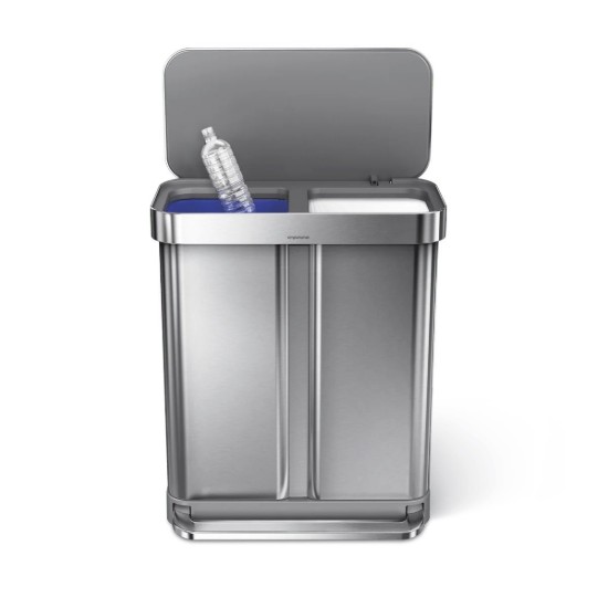 Pedálos szemetes, kétrekeszes, 58 l, rozsdamentes acél, szálcsiszolt felület - simplehuman