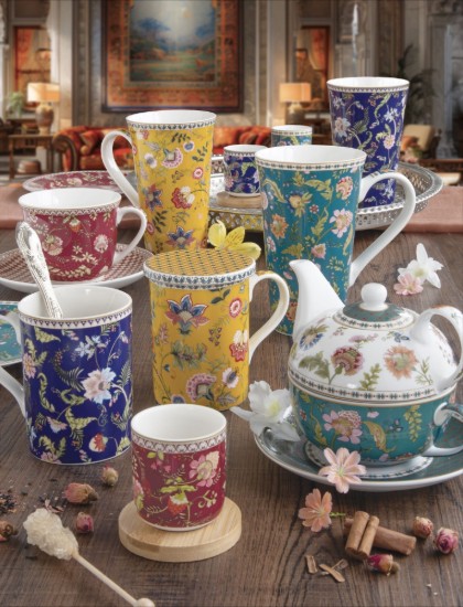 4 porcelán csésze készlet, 110 ml, bambusz csészealjakkal, "Magie D'Orient" - Easy Life
