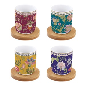 4 porcelán csésze készlet, 110 ml, bambusz csészealjakkal, "Magie D'Orient" - Easy Life