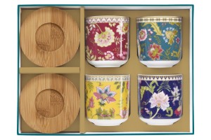 4 porcelán csésze készlet, 110 ml, bambusz csészealjakkal, "Magie D'Orient" - Easy Life