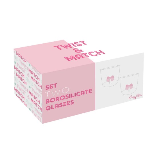 2 darabos pohárkészlet, boroszilikát üveg, 350ml, "Twist&Match", Rózsaszín - Nuova R2S