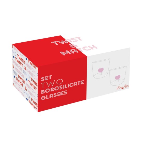 2 darabos pohárkészlet, boroszilikát üveg, 350ml, "Twist&Match", piros - Nuova R2S