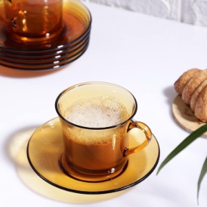 6 db-os üveg kávéscsésze készlet csészealjjal, 180ml, "Lys", borostyán - Duralex