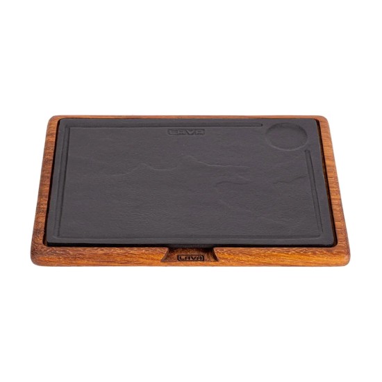 Tálca tálcára, öntöttvas, fa alappal, 33 x 24 cm - LAVA