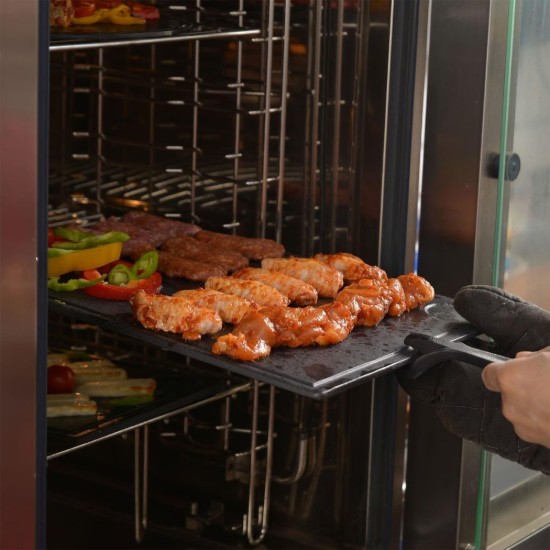 Tálaló tálaláshoz, öntöttvas, fa talppal, 24 x 33 cm - LAVA