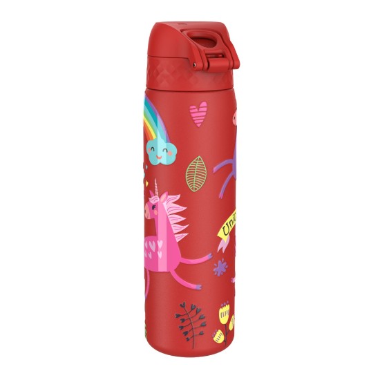 "Slim" kulacs gyerekeknek, rozsdamentes acél, 600ml, piros, Unicorns - Ion8