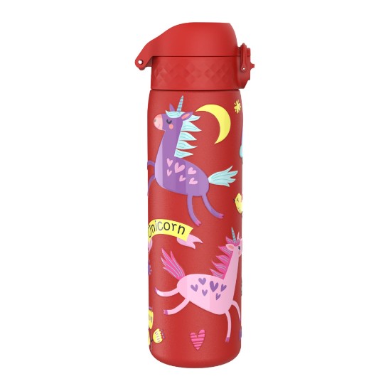 "Slim" kulacs gyerekeknek, rozsdamentes acél, 600ml, piros, Unicorns - Ion8