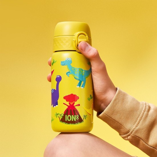 Gyermek vizes palack, rozsdamentes acél, 400 ml, Yellow, Dinosaurs - Ion8