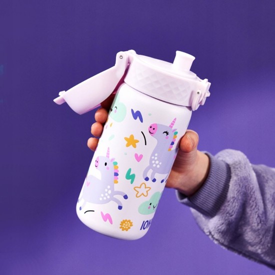 Gyermek vizes palack, rozsdamentes acél, 400 ml, Unicorns - Ion8