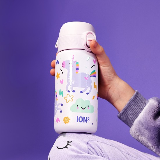 Gyermek vizes palack, rozsdamentes acél, 400 ml, Unicorns - Ion8