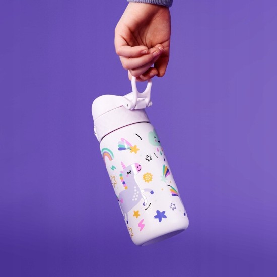 Gyermek vizes palack, rozsdamentes acél, 400 ml, Unicorns - Ion8