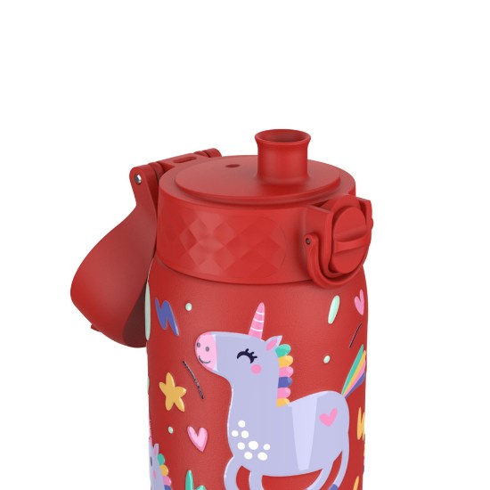 Gyermek vizes palack, rozsdamentes acél, 400 ml, Red, Unicorns - Ion8