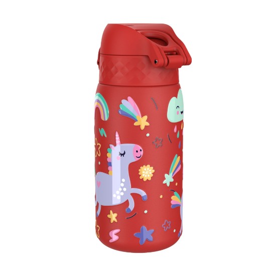 Gyermek vizes palack, rozsdamentes acél, 400 ml, Red, Unicorns - Ion8