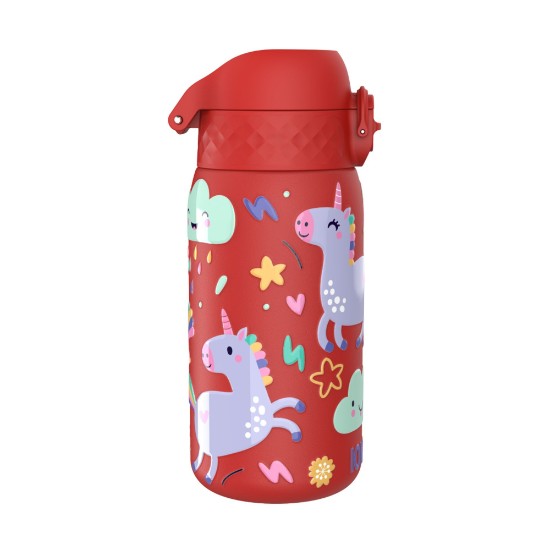 Gyermek vizes palack, rozsdamentes acél, 400 ml, Red, Unicorns - Ion8