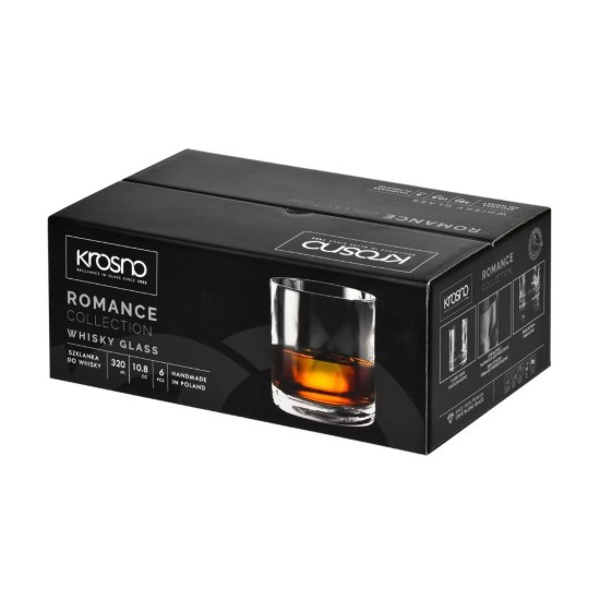 6 darabos whiskyspohár készlet, kristályüveg, 320 ml, "Romance" - Krosno