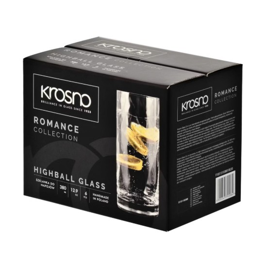 6 db long drink pohár készlet, kristályos üveg, 380 ml, "Romance" - Krosno