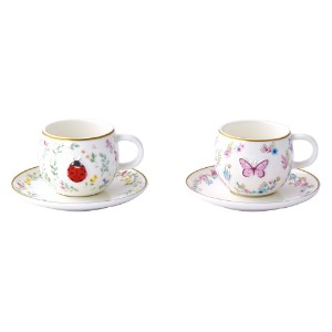 2 db kávéscsésze készlet csészealjjal, porcelán, dombornyomott kivitel, 120 ml, "Fancy Garden" - Nuova R2S