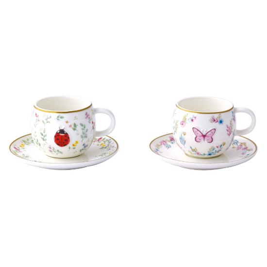 2 db kávéscsésze készlet csészealjjal, porcelán, dombornyomott kivitel, 120 ml, "Fancy Garden" - Nuova R2S