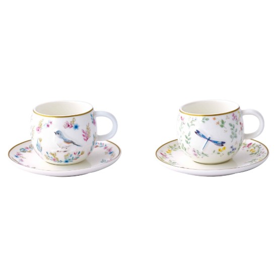 2 db kávéscsésze készlet csészealjjal, porcelán, dombornyomott kivitel, 120 ml, "Fancy Garden" - Nuova R2S